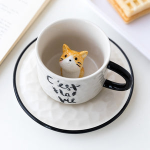 Cute Cat Relief Ceramics Mug