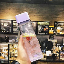 Load image into Gallery viewer, Square Frosted Plastic Water Bottle Portable Transparent Fruit Juice Leak-proof Bottle