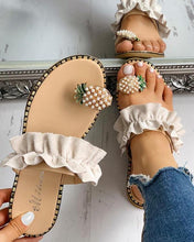 Load image into Gallery viewer, Women Slipper Pineapple Pearl Flat Toe Bohemian Casual Beach Sandals