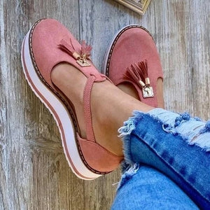 Women Sandals Tassel Round Toe Pumps Thick Bottom Buckle Strap Casual Shoes