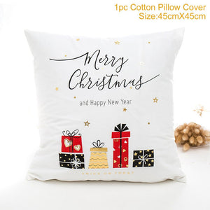 Set of 4 Christmas Cushion Cotton Linen Merry Christmas Cover Cushion