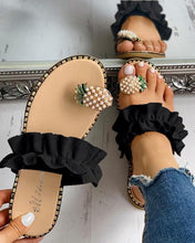 Load image into Gallery viewer, Women Slipper Pineapple Pearl Flat Toe Bohemian Casual Beach Sandals