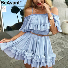 Load image into Gallery viewer, Women Ruffle Pleated Chiffon Summer Off Shoulder Elegant Dress