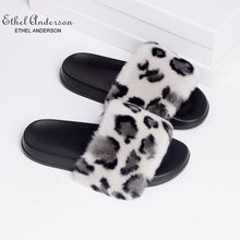 Load image into Gallery viewer, Ethel Anderson Women Real Rex Rabbit Fur Slippers Comfortable Indoor/Outdoor Slides Wholesale Plus Size