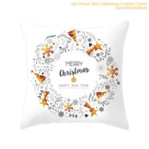 Set of 4 Christmas Cushion Cotton Linen Merry Christmas Cover Cushion