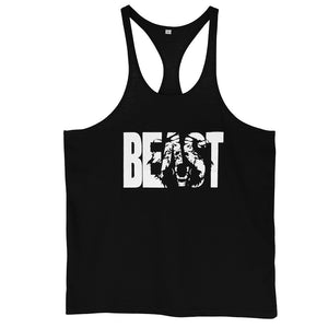 Men Gym Workout Printed "BEAST" Tank Tops Y Back Fitness Thin Shoulder Strap