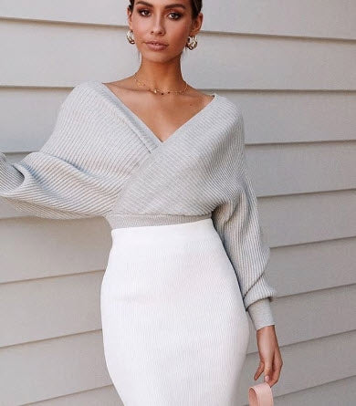 Women V-Neck Wrap Sweater Jumper Fashion