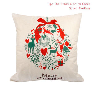 Set of 4 Christmas Cushion Cotton Linen Merry Christmas Cover Cushion