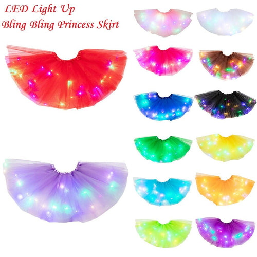 Kids Girls LED Light Up Cute Tutu Skirt Baby Girl Solid Lighten Pettiskirt Ballet Toddler Girls Lace Princess Fancy Costumes