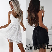 Load image into Gallery viewer, Women Mini Lace Strappy Dress