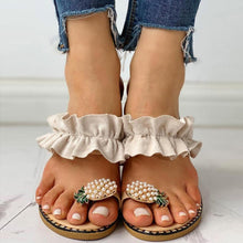 Load image into Gallery viewer, Women Slipper Pineapple Pearl Flat Toe Bohemian Casual Beach Sandals