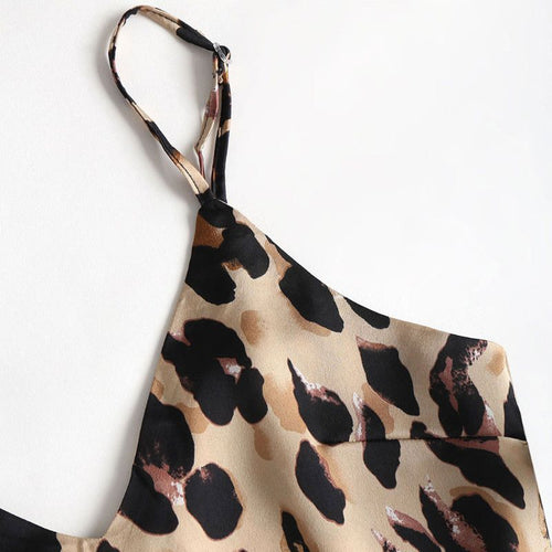 Women Sexy V-Neck Crop Top Drawstring Leopard Printed Sleepwear Loungewear