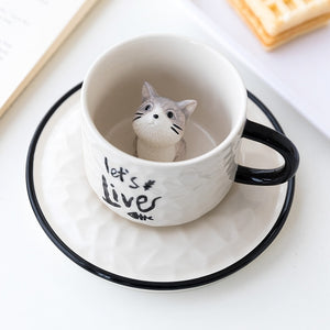 Cute Cat Relief Ceramics Mug