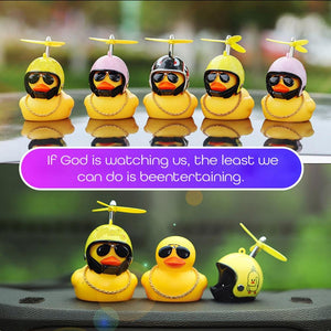 Car Duck with Helmet Broken Wind Small Yellow Duck Road Bike Motor Helmet Riding Cycling Car Accessories Decor Without Lights