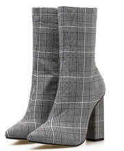 Load image into Gallery viewer, Women Elegant Thick Heel Gingham Sock Boot Sexy Pointed Toe