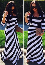 Load image into Gallery viewer, Women Long Sleeved Black and White Maxi Dress