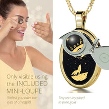 Load image into Gallery viewer, I Love You to the Moon and Back Necklace Wolf Pendant 24k Gold Inscribed on Onyx