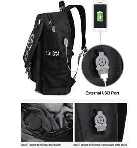 Anti-Theft School Backpack with USB Charging Port with Anime Cartoon Luminous