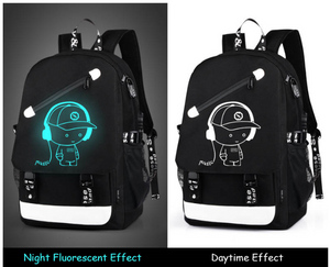 Anti-Theft School Backpack with USB Charging Port with Anime Cartoon Luminous