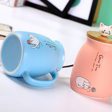 Load image into Gallery viewer, Kitty Kup Mug Ceramic Coffee Cup with Lovely Kitty Wooden Lid