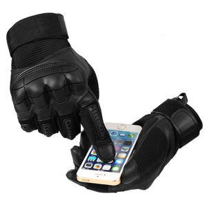 Touch Screen Tactical Rubber Hard Knuckle Full Finger Gloves Military Army Paintball Airsoft Bicycle Combat PU Leather Glove Men