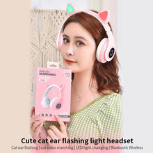 Load image into Gallery viewer, LED Cat Ear Noise Cancelling Headphones Bluetooth 5.0 Young People Kids Headset Support TF Card 3.5mm Plug with Mic