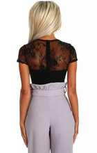 Load image into Gallery viewer, Women Black Sexy Lace Bodysuit Short Sleeve Summer Body Top