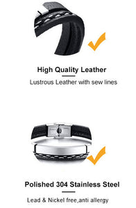 Men Multi Layer Leather Bracelets Stainless Steel Casual Look