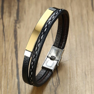 Men Multi Layer Leather Bracelets Stainless Steel Casual Look