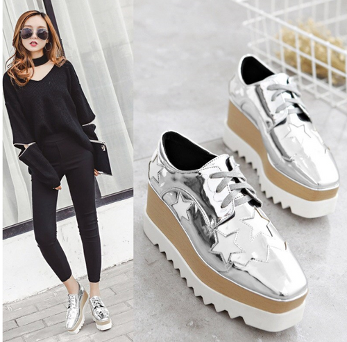 Women Fashion Brogue Platform Flats Thick Soled