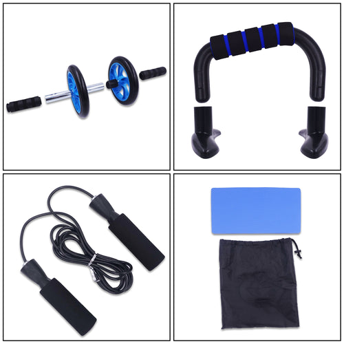 AB Roller Kit Strong Load-bearing with Push-Up Bar Jump Rope Knee Pad Home Gym Abdominal Core Muscle Exercise Fitness Equipment