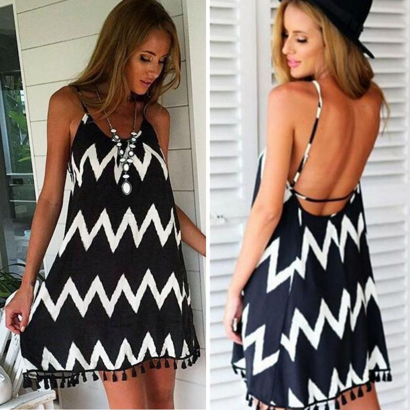 Women Sexy Backless V-Neck Beach Dress