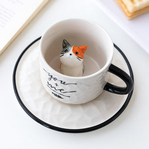 Cute Cat Relief Ceramics Mug