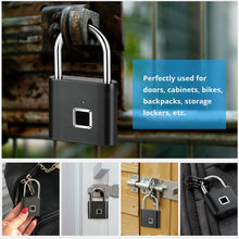 Load image into Gallery viewer, Towode Keyless USB Rechargeable Door Lock Fingerprint Smart Padlock Quick Unlock Zinc alloy Metal Self Developing Chip