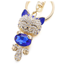 Load image into Gallery viewer, Cute Cat Crystal Rhinestone Keyrings Key Chains Rings Holder Purse Bag.