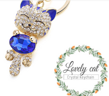 Load image into Gallery viewer, Cute Cat Crystal Rhinestone Keyrings Key Chains Rings Holder Purse Bag.