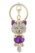 Load image into Gallery viewer, Cute Cat Crystal Rhinestone Keyrings Key Chains Rings Holder Purse Bag.