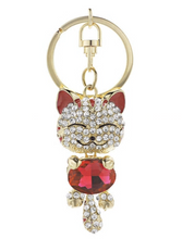 Load image into Gallery viewer, Cute Cat Crystal Rhinestone Keyrings Key Chains Rings Holder Purse Bag.