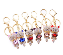 Load image into Gallery viewer, Cute Cat Crystal Rhinestone Keyrings Key Chains Rings Holder Purse Bag.