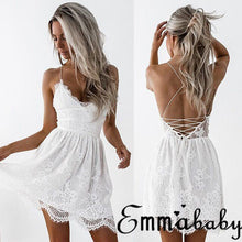 Load image into Gallery viewer, Women Mini Lace Strappy Dress