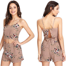 Load image into Gallery viewer, Women Two Piece Set Floral V Neck Cropped Top and Elastic Waisted Trim Shorts