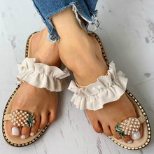 Load image into Gallery viewer, Women Slipper Pineapple Pearl Flat Toe Bohemian Casual Beach Sandals