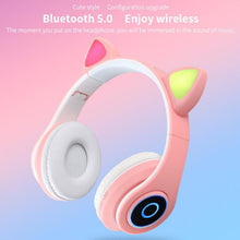 Load image into Gallery viewer, LED Cat Ear Noise Cancelling Headphones Bluetooth 5.0 Young People Kids Headset Support TF Card 3.5mm Plug with Mic