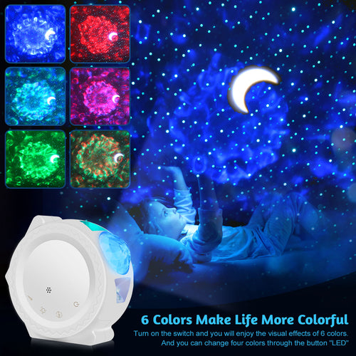 6 Colors Ocean Waving Light Stary Sky Projector LED Nebula Cloud Night Light 360 Degree Rotation Night Light Lamp for Kids