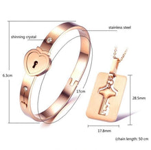 Load image into Gallery viewer, Rose Gold Love Lock Necklace and Bracelet Set