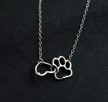 Load image into Gallery viewer, Heart &amp; Dog Paw Charm Necklace Puppy Foot Print Lover&#39;s