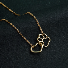 Load image into Gallery viewer, Heart &amp; Dog Paw Charm Necklace Puppy Foot Print Lover&#39;s