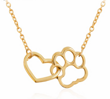 Load image into Gallery viewer, Heart &amp; Dog Paw Charm Necklace Puppy Foot Print Lover&#39;s