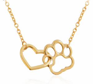 Heart & Dog Paw Charm Necklace Puppy Foot Print Lover's