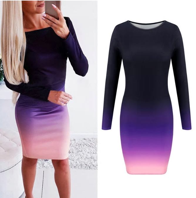 Women Office Elegant Dress Long Sleeve Stretch Bodycon